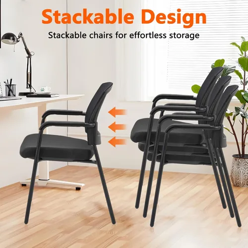 Vista 4 de CLATINA Silla de Recepción para Invitados de Oficina con Respaldo de Malla Apilable con Soporte Lumbar Ergonómico y Cojín de Asiento Engrosado