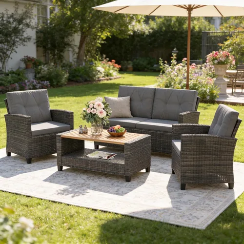 Vista 25 de Wisteria Lane Juego de muebles de patio de 4 piezas, conjunto de muebles de conversación de patio al aire libre de mimbre, sofá de patio para todo