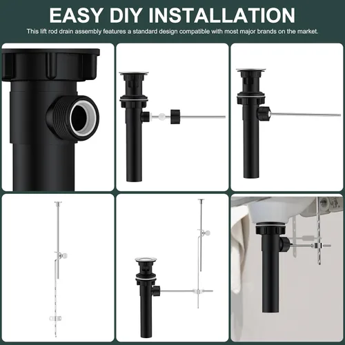 Vista 7 de KENES Conjunto de tapón de drenaje para lavabo de baño con varilla de elevación, drenaje de lavabo de níquel cepillado con desbordamiento, conjunto