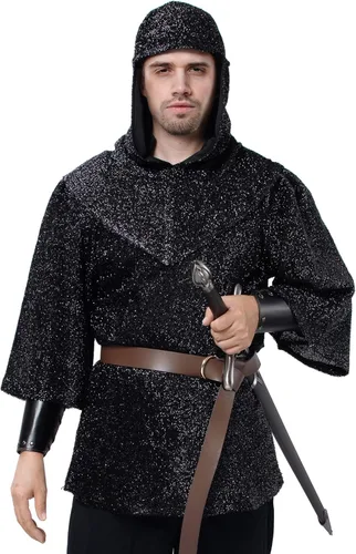 Vista 2 de Conjunto de túnica renacentista de imitación de cadena, camisa tipo túnica de coif medieval de caballero y cruzado