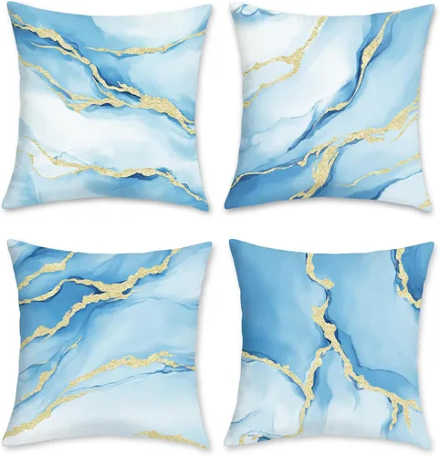Vista 10 de Bonhause Juego de 4 fundas de almohada decorativas modernas con textura de mármol negro dorado y gris de 18 x 18 pulgadas, para sofá, cama