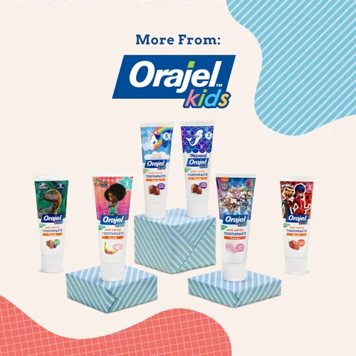 Vista 8 de Orajel Pasta de dientes, sabor a burbuja afrutada, fluoruro Niños Patrulla Canina Anticaries Paquete de 2 de 4.2 onzas