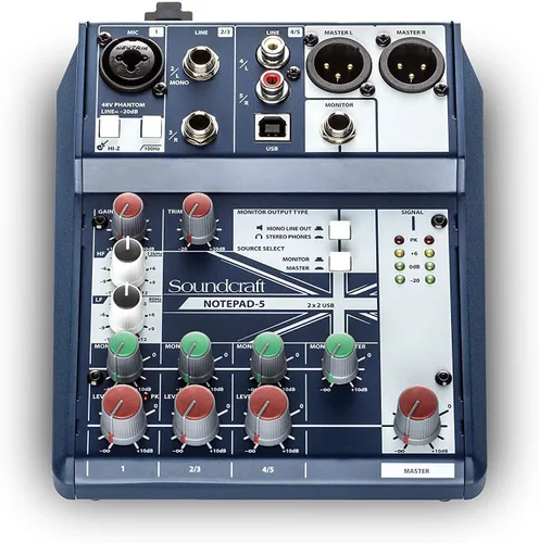 Vista 2 de Soundcraft Notepad-5 Consola mezcladora analógica de formato pequeño con E/S USB, mezclador de 5 canales