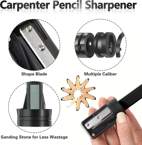 Vista 5 de Hohean 14 Lápices de Carpintero, 7 Pulgadas Octagonales Planos Duros Negros para Carpintería Construcción Lápices Resistentes con Sacapuntas