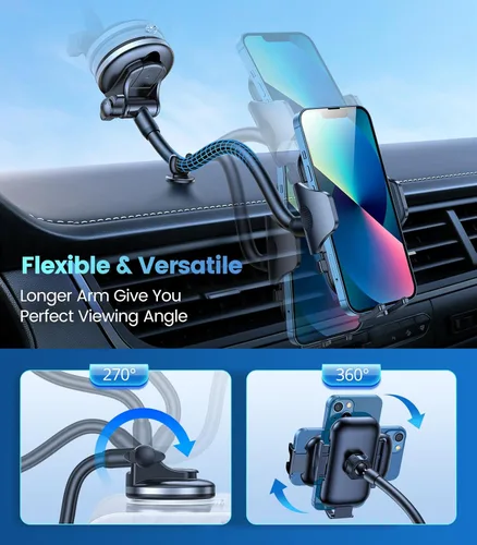 Vista 3 de VICSEED Universal Phone Mount for Car Bumpy Road Stable Flexible Durable Long Arm Gooseneck Car Phone Holder Mount Windshield Dashboard 360 Rotation