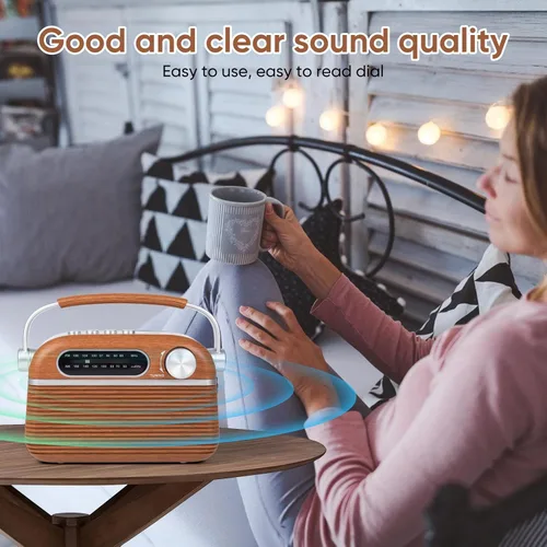Vista 5 de Radio analógica retro AM FM Bluetooth Speak Plug in Wall, alimentación de CA o recargable o funciona con batería, transistor vintage con altavoz