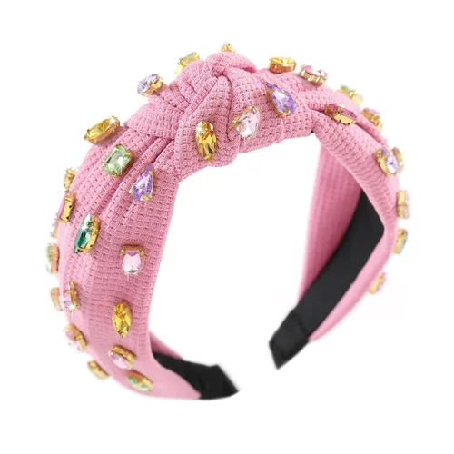 Vista 6 de Diadema anudada de perlas para mujer, diadema con brillantes diamantes de imitación, adornada con cristales, diadema ancha con nudo, accesorio