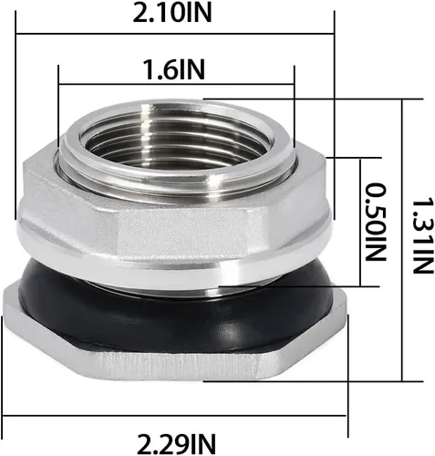 Vista 2 de Beduan 1" Conector Hembra de Mamparo para Tanque de Agua de Acero Inoxidable Thru-Hull