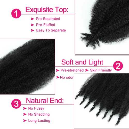 Vista 3 de Cabello afro elástico y trenzado de 30 pulgadas 2 paquetes, cabello preesponjado y trenzado elástico pre-estirado para extensiones de cabello suave