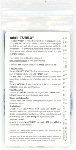 Vista 2 de addi Aguja de tejer Turbo Circular Skacel Blue Cord 40 pulgadas (39.4 in) Tamaño US 0 (0.079 in)