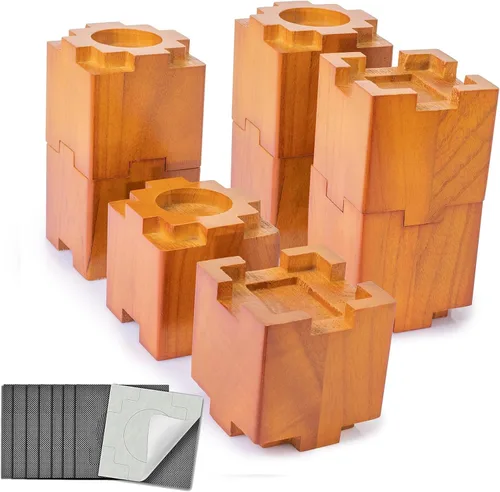 Vista 11 de Elevadores de madera de 3.5 pulgadas con almohadilla de goma antideslizante, elevadores de muebles resistentes y seguros, elevadores de cama paquete