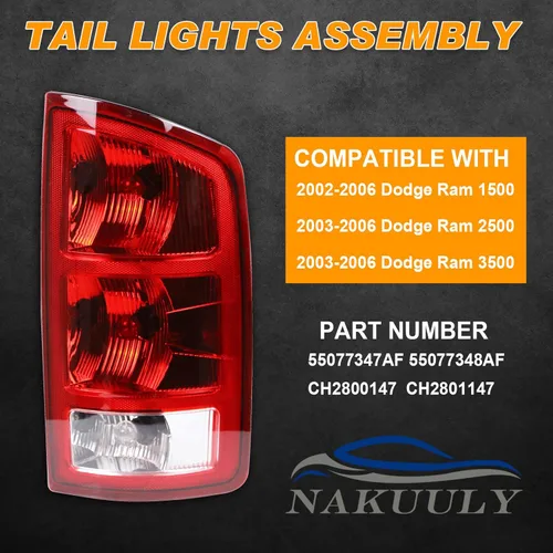 Vista 2 de Conjunto de Luces Traseras Compatible con 2002-2006 Dodge Ram 1500 2500 3500 Pickup, Tipo Halógeno NO LED, Modelo para Conductor y Acompañante