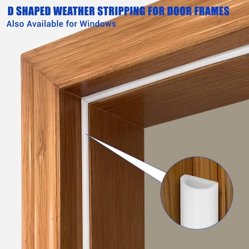 Vista 5 de Burlete de puerta autoadhesivo para puerta, tira de silicona en forma de D para sello de marco de puerta, ventana, 20 pies, color blanco
