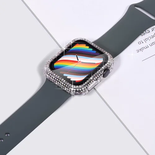Vista 8 de Surace - Carcasa compatible con Apple Watch de 1.65 pulgadas con protector de pantalla de cristal templado, diseño brillante con 300 diamantes
