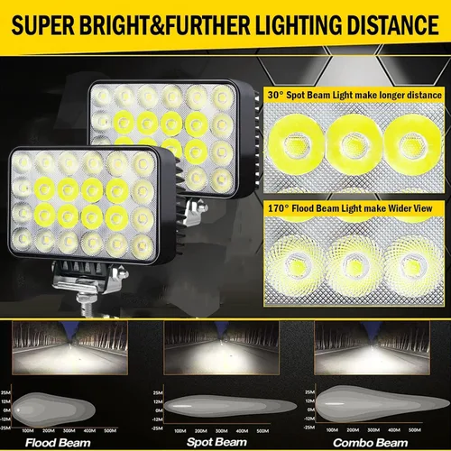 Vista 2 de 2PACK 72W Luz de Trabajo LED de 12/24 voltios 9000LM, Luz de Conducción LED Cuadrada de Alta Potencia, Faros Antiniebla con Haz Combinado de Foco