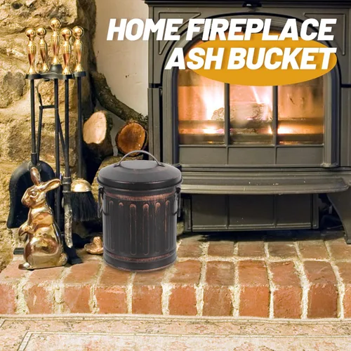 Vista 4 de Cubo de ceniza de metal con tapa para chimeneas, estufas de leña, 7.48 x 5.12 x 13 pulgadas