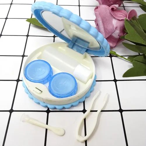 Vista 5 de Honbay Estuche para lentes de contacto con forma de galleta, estuche para lentes de contacto de viaje con espejo (azul)