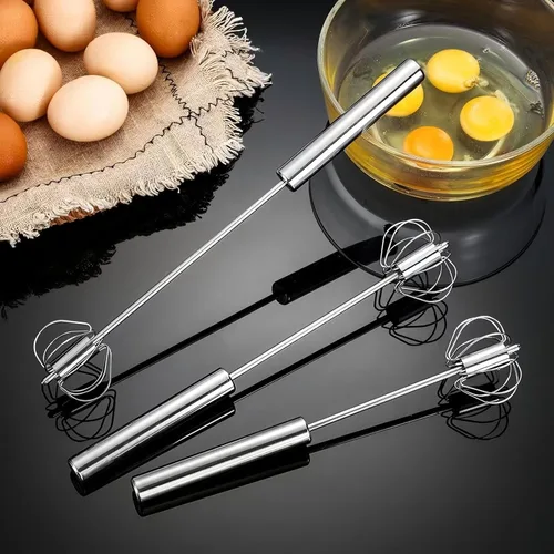 Vista 2 de 3 Pack de Batidores de Huevos de Acero Inoxidable, Batidor de Mano Giratorio, Batidor Versátil Fácil, Mezclador de Mano para Batir Huevos, Espumizar