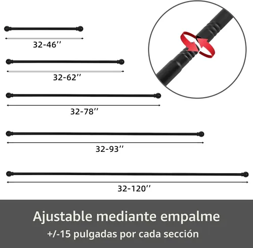 Vista 6 de GXOACKJ Barras de cortina para ventanas de 32-48 pulgadas, juego de barras de cortina decorativas de 5/8 pulgadas, barra de cortina de metal Negro