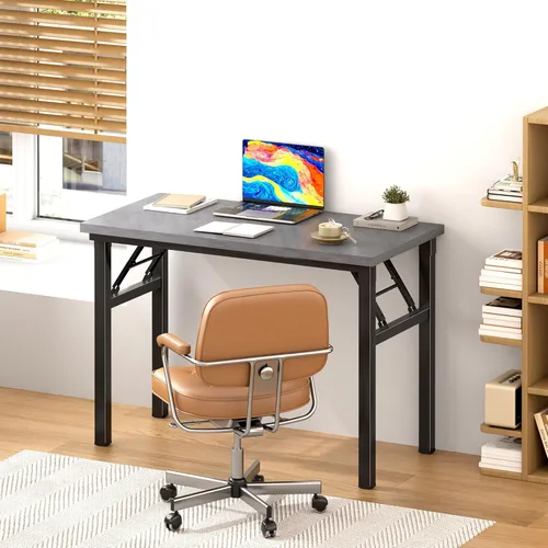 Vista 206 de DlandHome Escritorio plegable pequeño de 31.5 pulgadas, escritorio de computadora para oficina en casa, mesa plegable para espacios pequeños,