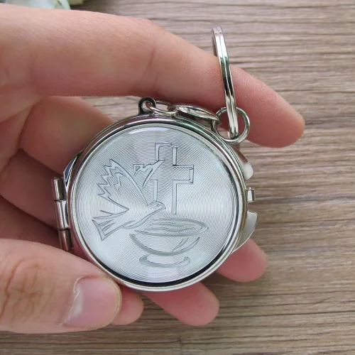 Vista 8 de 12 llaveros de espejo compacto para bautizo recuerdos, maquillaje de Espíritu Santo Compacto/Primera Comunión/Oro Plata/Recuerdos para Comunión