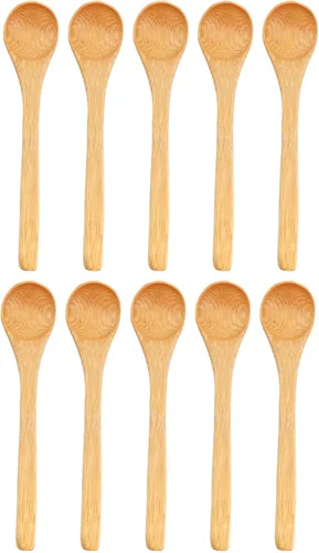 Vista 11 de BambooMN Cucharas de bambú para servir, mini cuchara de azúcar con sal, pequeñas cucharas de madera para especias, ovalada negra de 3.5 pulgadas, 10