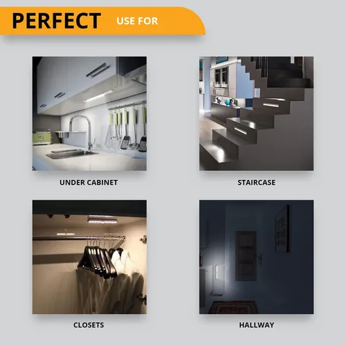 Vista 5 de PeakPlus Luz LED con sensor de movimiento, luces LED que funcionan con pilas, iluminación debajo del gabinete, luces adhesivas, luz nocturna