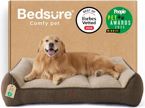 Vista 38 de Bedsure Camas ortopédicas para perros de tamaño grande, cama extra gruesa de apoyo para perros grandes con funda impermeable lavable, sofá cama