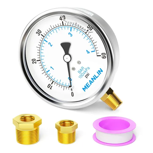 Vista 8 de MEANLIN MEASURE - Manómetro electromecánico de acero inoxidable, relleno de líquido, esfera con cara de 2.5 pulgadas, NPT de 1/4 de pulgada, agua