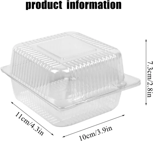 Vista 2 de 100 unidades de 5 x 5 pulgadas Clamshell bandeja para llevar recipientes de plástico con bisagras para alimentos, caja de comida desechable