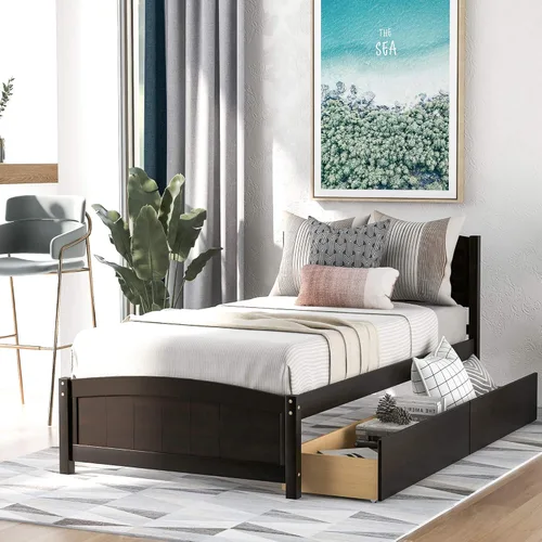 Vista 62 de Harper & Bright Designs Cama individual con cajones, cama individual de plataforma para niños con almacenamiento, plataforma de madera maciza,