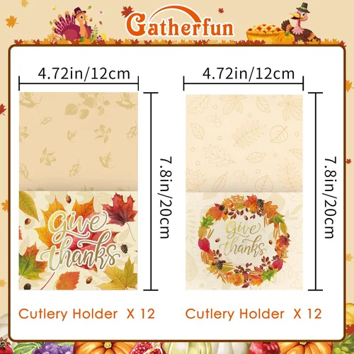 Vista 2 de Soporte para cubiertos de Acción de Gracias, lámina dorada con diseño de hoja de arce Give Things, soporte para utensilios para decoración de mesa