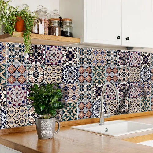 Vista 80 de Alwayspon Adhesivo para azulejos de pared moriscos para despegar y pegar, calcomanías de vinilo autoadhesivas para azulejos de cocina y baño, 4 x 4