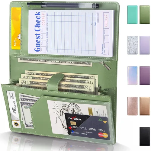 Vista 14 de Forvencer Libreta de mesera de alto volumen, ampliable con 2 cremalleras y bolsillo magnético, 5 x 9 pulgadas, libros para camareras, accesorios