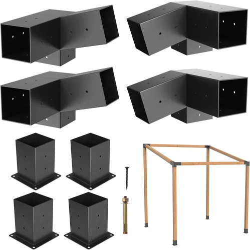 Vista 11 de Eapele 6 soportes de pérgola de techo inclinado de 15°, kit de pérgola de extensión de montaje en pared de techo de 3 vías, soporte de base de poste