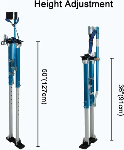 Vista 6 de Zancos de Paneles de Yeso Negros de 36"-50" Pulgadas Herramienta de Aluminio con Rodilleras Protectoras Portátiles Ajustables para Pintor Caminando