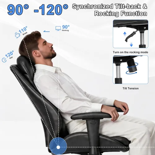 Vista 5 de BEWISHOME Silla de oficina con ruedas de goma, silla de oficina grande y alta, sillas de oficina ergonómicas, silla de escritorio ejecutiva, sillas