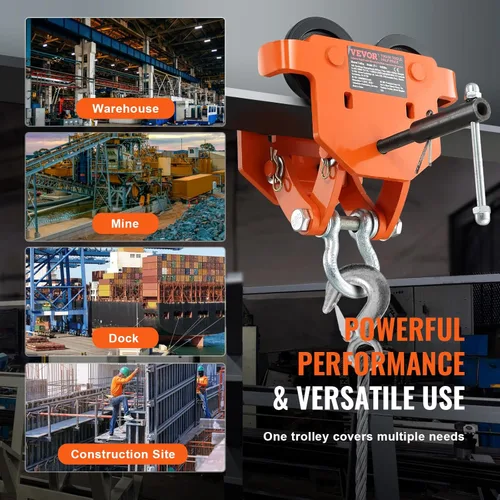 Vista 6 de VEVOR Carro manual, capacidad de carga de 4400 lbs/2 toneladas, carro de viga de empuje con ruedas dobles, ajustable para brida I-Beam ancho de 2.8