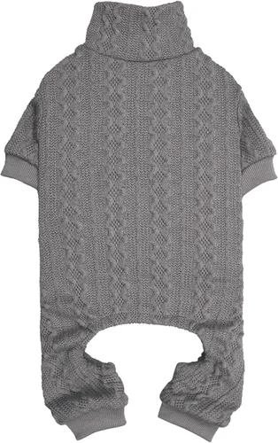 Vista 12 de Suéter de perro cuello alto tejido con botones para mascotas, color sólido, suéter para cachorros, suéter cálido para perros pequeños (Gris y XS)