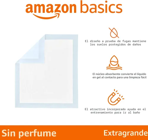 Vista 2 de Amazon Basics Almohadillas para orinar para perros y cachorros a prueba de fugas con diseño de 5 capas de secado rápido, tamaño XL 28 x 34 pulgadas