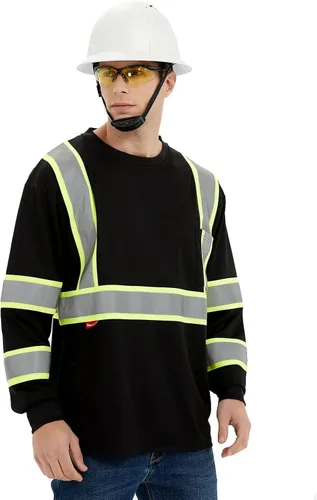 Vista 4 de ProtectX Camisetas de seguridad reflectantes de manga larga resistentes para hombre, de alta visibilidad para construcción, clase 2-3 tipo R