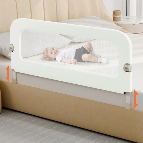 Vista 14 de Barandilla de protección de cama para niños pequeños - Rieles laterales de seguridad para cama de bebé plegables y de altura ajustable de 47