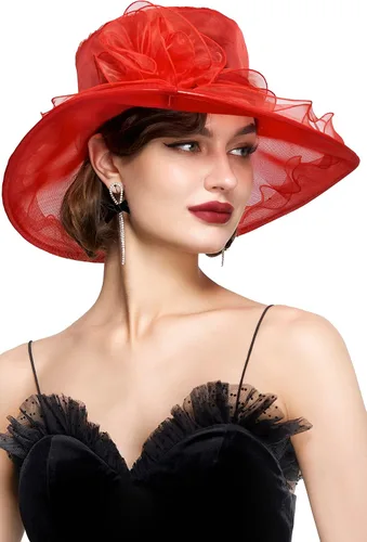 BABEYOND Organza Kentucky Fascinator Hat - Womens Wide Brim Derby Church Bridal Tea Party Hat