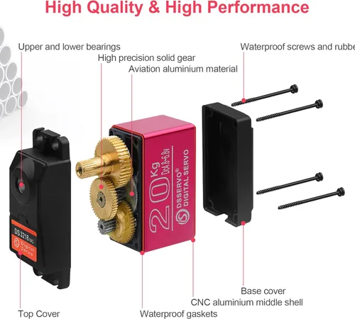 Vista 4 de Servomotores servo RC de alto par de torsión de 44.1 lbs, servo de dirección de engranajes de metal completo impermeable con 25T para 1/6 1/8 1/10