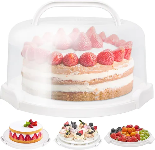Vista 13 de Ohuhu Soporte para tartas con tapa y asa, sin BPA, para tartas de 10 pulgadas con 2 asas, cubierta de plástico, base de dos caras para tartas