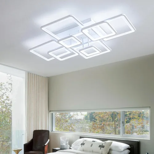 Vista 3 de Lámpara de techo moderna, 39.4'' LED regulable blanca, lámparas de techo empotradas con control remoto de acrílico redondas para techo bajo
