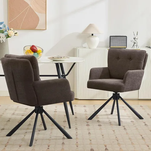Vista 18 de WUTUTUEE Silla de comedor de tela, moderna y tapizada, giratoria, silla de comedor cómoda con respaldo medio, sillón de escritorio sin ruedas
