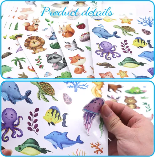 Vista 5 de Lindas calcomanías de acuarela de safari, bosque, animales, dinosaurios, peces, 715 unidades para niños pequeños, adolescentes, calcomanías