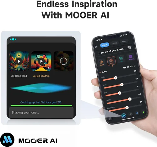 Vista 2 de MOOER Amplificador de guitarra de práctica SD30i, amplificador inteligente portátil, sonido estéreo Bluetooth de 30 W, 5 horas de vida de batería