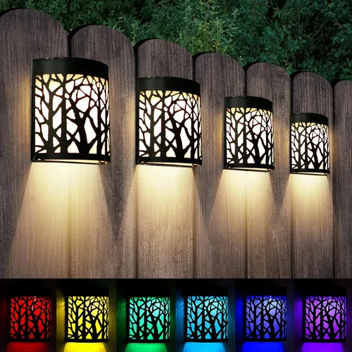 Vista 10 de DenicMic - Luces solares de pared para exteriores para terraza, patio, escaleras, patio trasero, LED, luces nocturnas, impermeables, color blanco